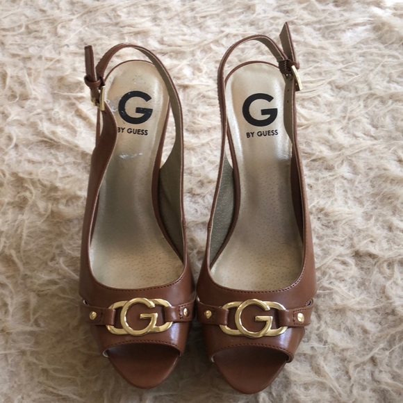 Guess Shoes - Guess brown pep toe platform slingback Sandals